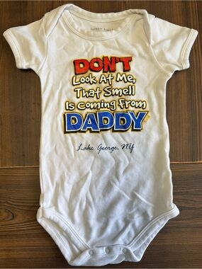 Luvable Friends White One-Piece Bodysuit with Red, Yellow, Blue Graphics